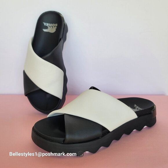 SOREL Viibe Criss-Cross Platform Smooth Leather Women’s Slide- Size 9.5 ⭐ - Picture 1 of 16
